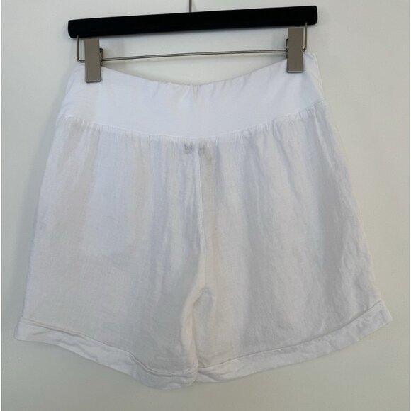Splendid Iris Women Size Medium White 100% Linen Cuffed Shorts Pockets White - Picture 2 of 9